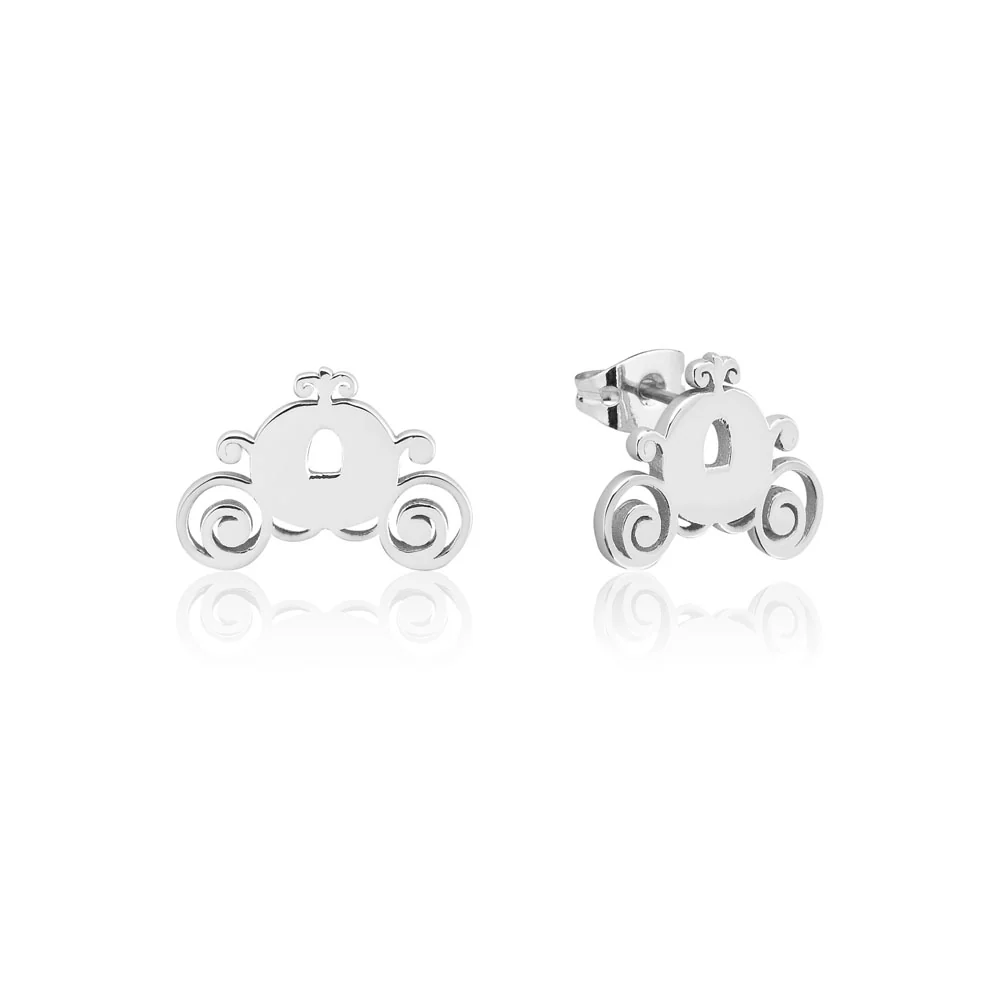 Couture Kingdom Disney Princess Cinderella Rhodium Plated Pumpkin Carriange Stud Earrings
