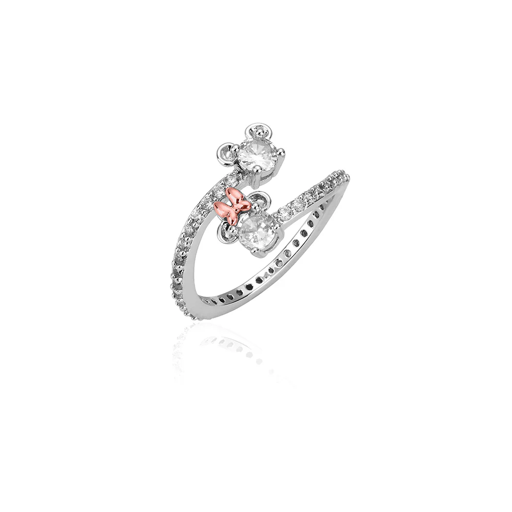 Couture Kingdom Disney Rhodium Plated Sterling Silver Mickey & Minnie Claw Set CZ Ring