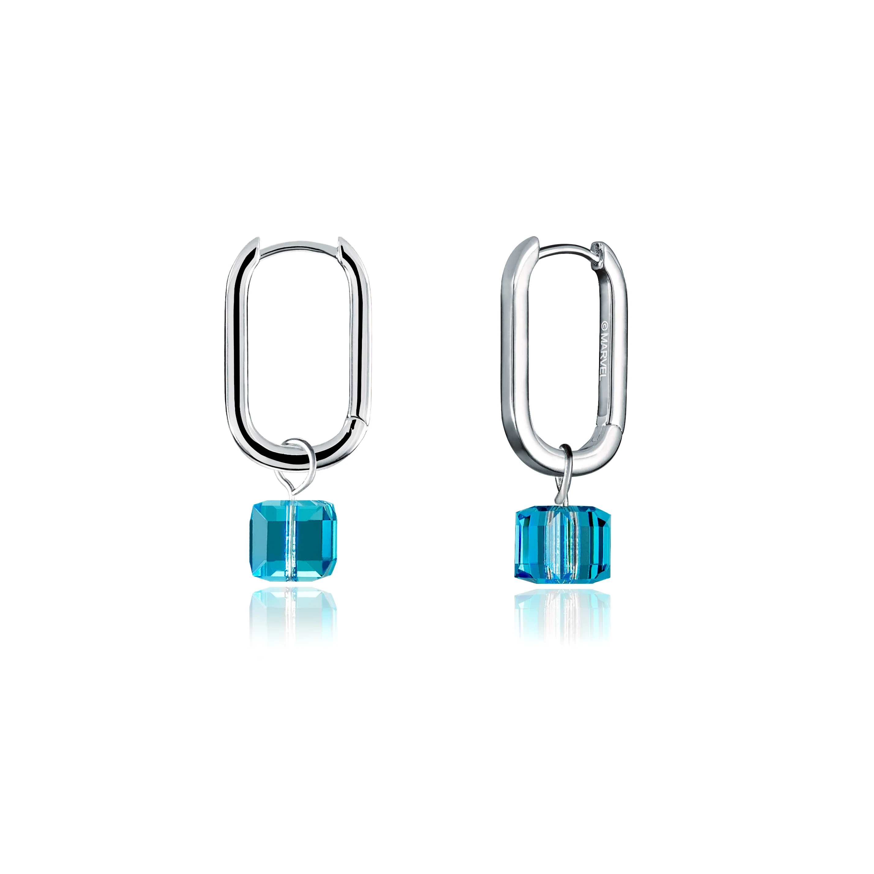 Couture Kingdom Disney Stainless Steel 14ct White Gold Plated tessract Blue Crystal Drop Earrings
