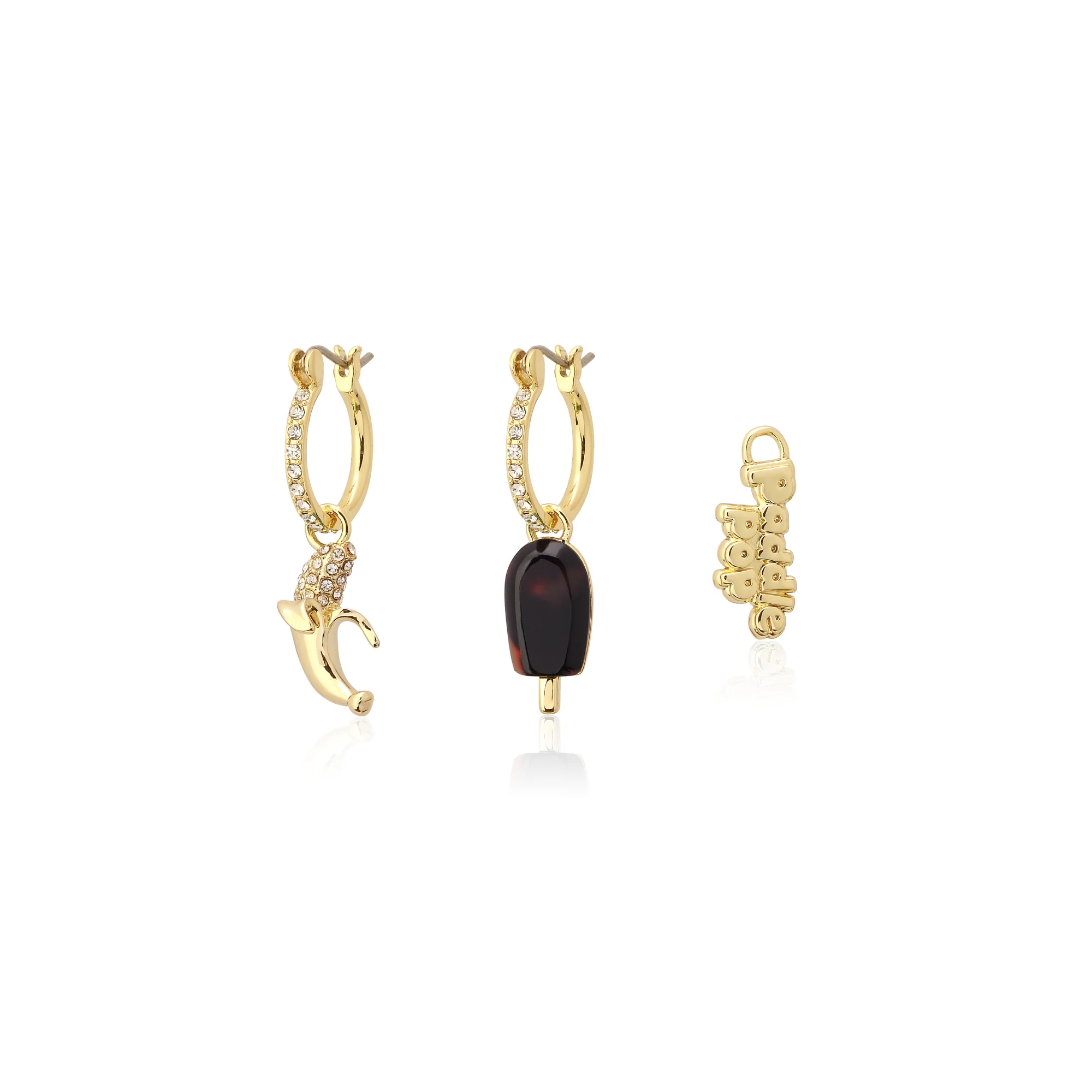 Couture Kingdom Disney Streets Paddle Pop Gold Plated Banana Mix Match Crystal Mix Match Mini Hoop Earrings