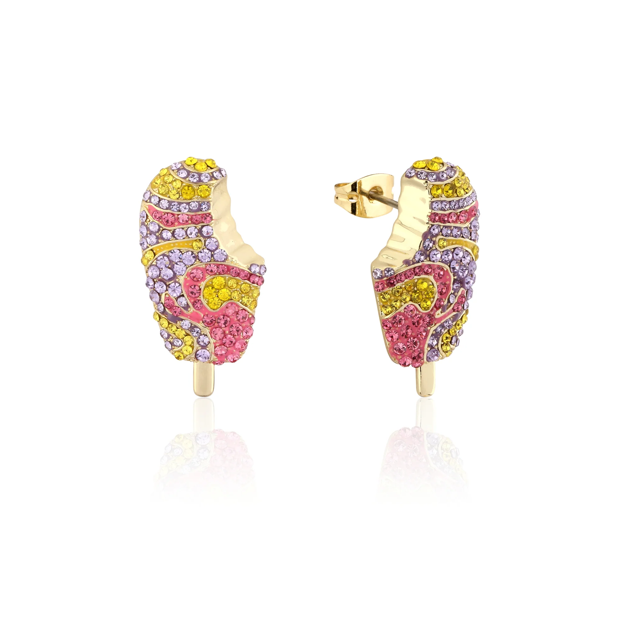 Couture Kingdom Disney Streets Paddle Pop Gold Plated Stainless Steel Rainbow Crystal Stud Earrings