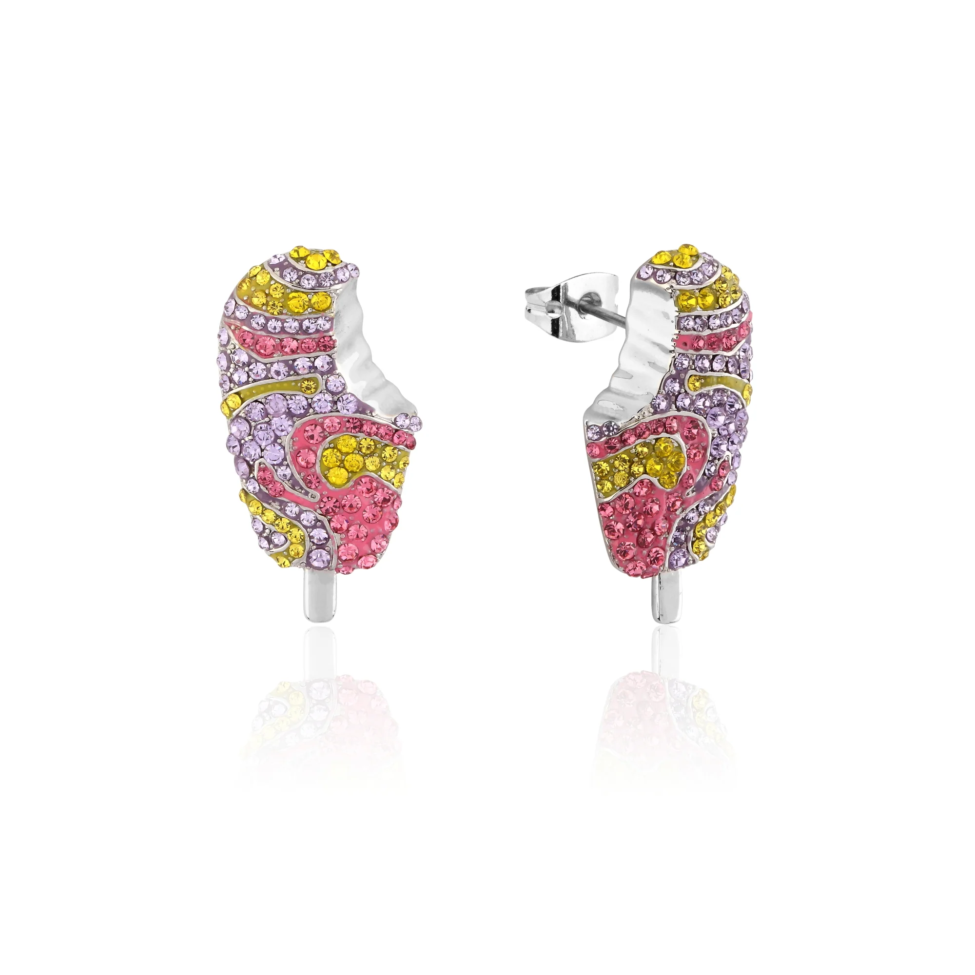 Couture Kingdom Disney Streets Paddle Pop White Gold Plated Stainless Steel Rainbow Crystal Stud Earrings