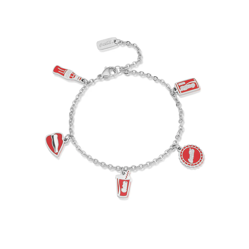 Couture Kingdom Disney White Gold Plated Stainless Steel Coca Cola Charm 16+3cm DC Bracelet