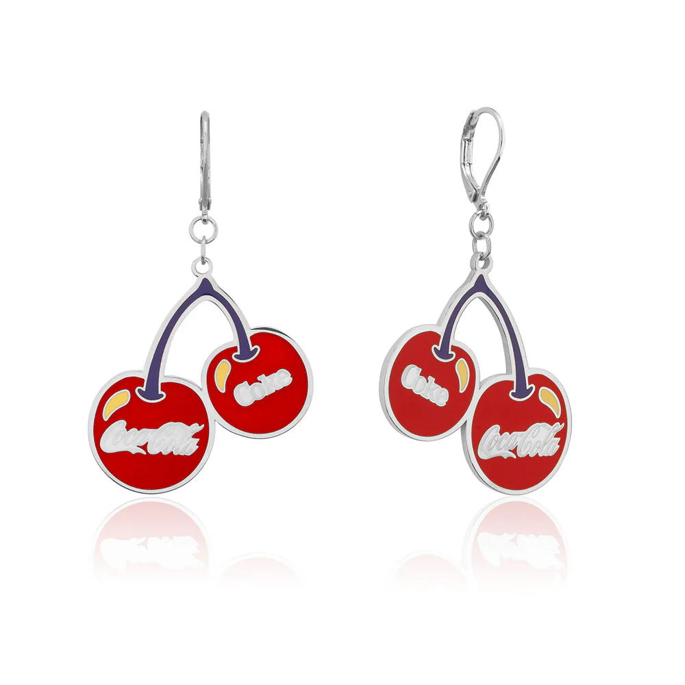 Couture Kingdom Disney White Gold Plated Stainless Steel Coca cola Cherry Drop Earrings