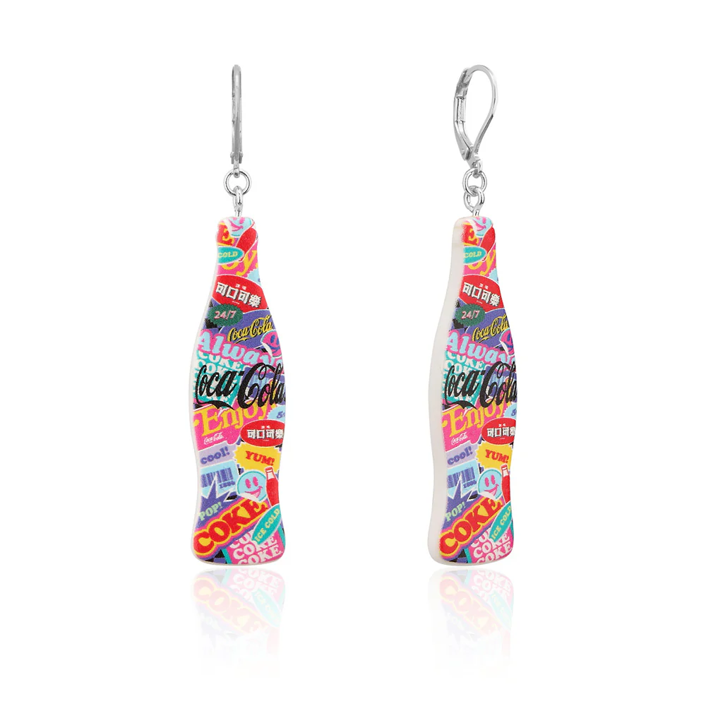 Couture Kingdom Disney White Gold Plated Stainless Steel Coca Cola Pop Drop Earrings