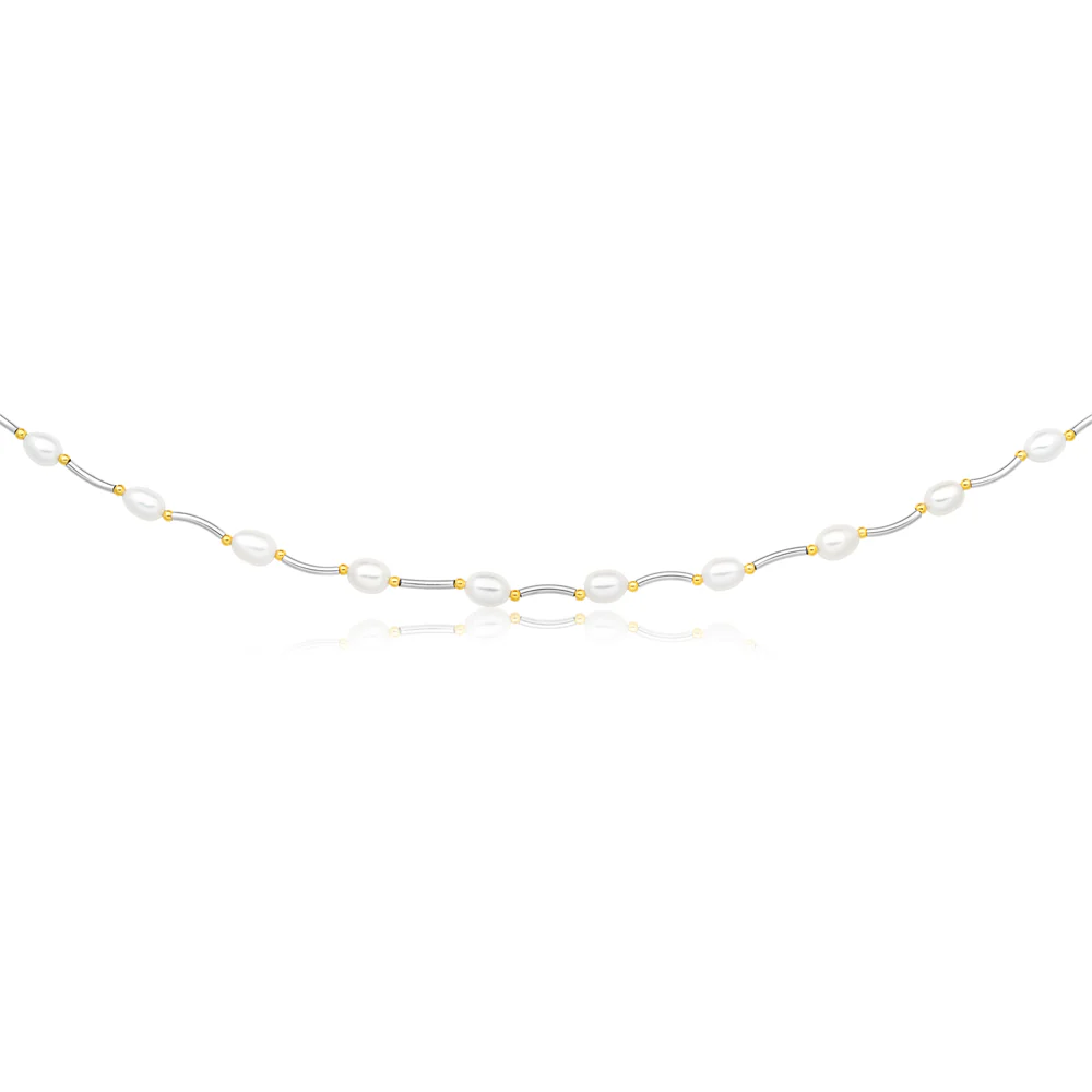 Cream Freshwater Pearl Oval Bar & Ball Necklace