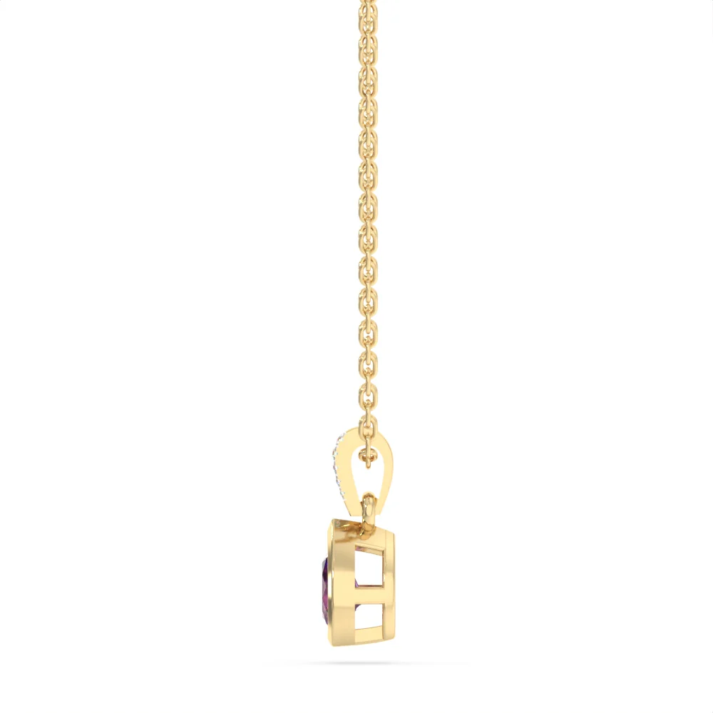 Created Amethyst and Diamond Pendant in 9ct Yellow Gold - Image 2