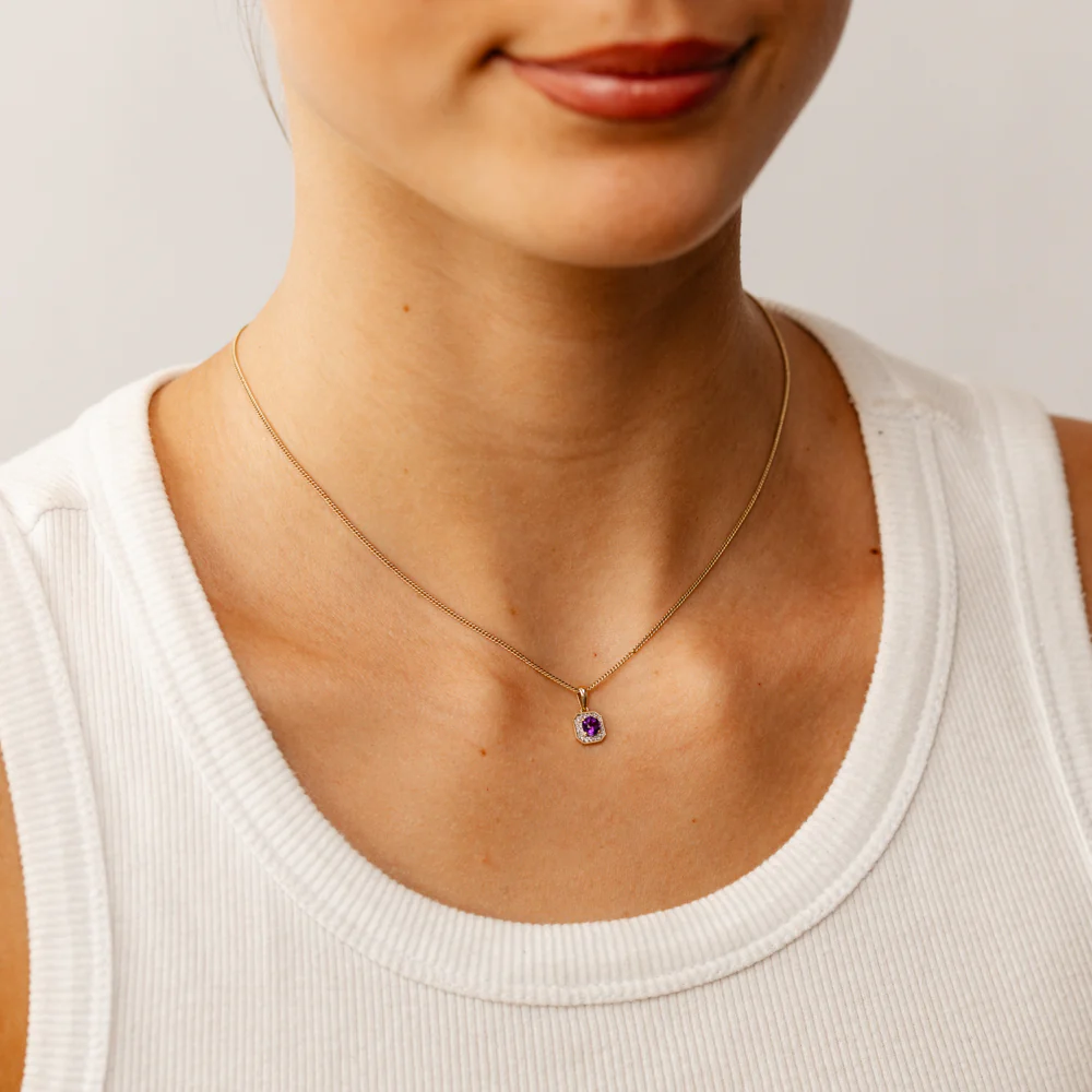 Created Amethyst and Diamond Pendant in 9ct Yellow Gold - Image 2