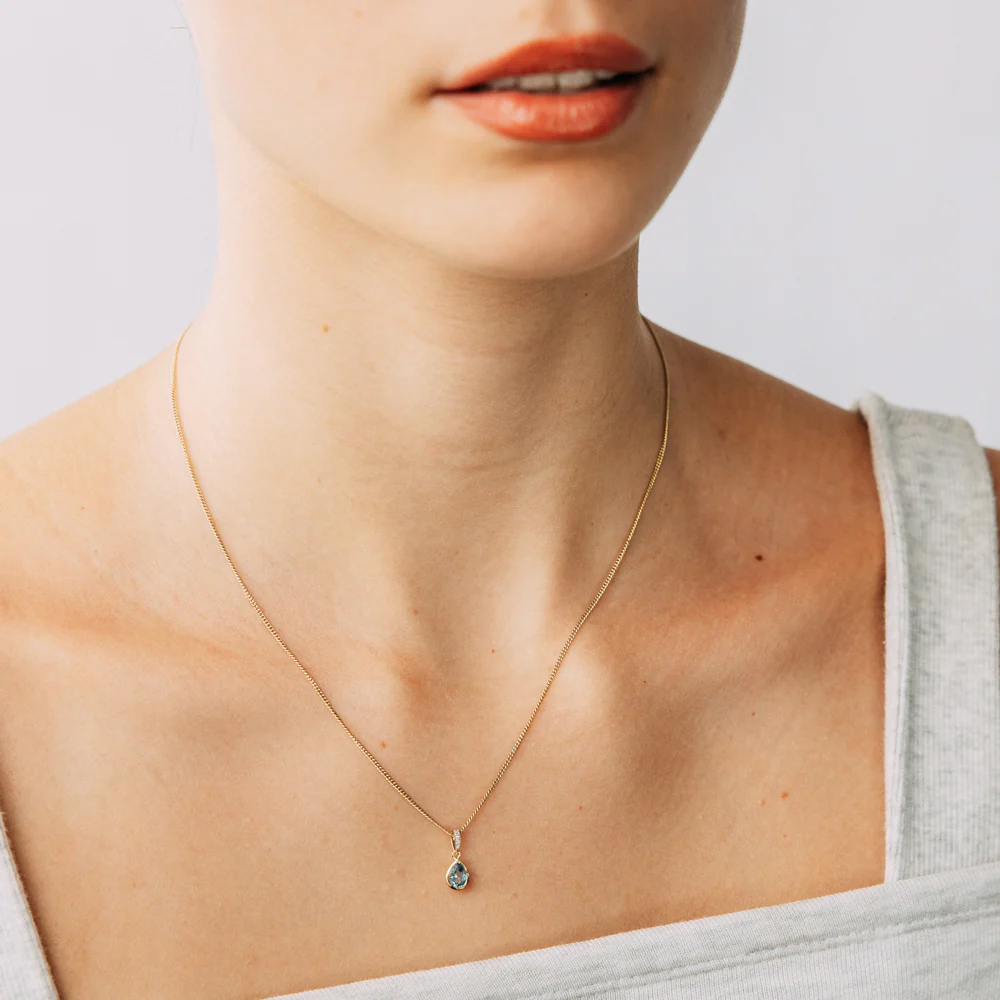 Created Blue Topaz and Diamond Pendant in 9ct Yellow Gold - Image 3