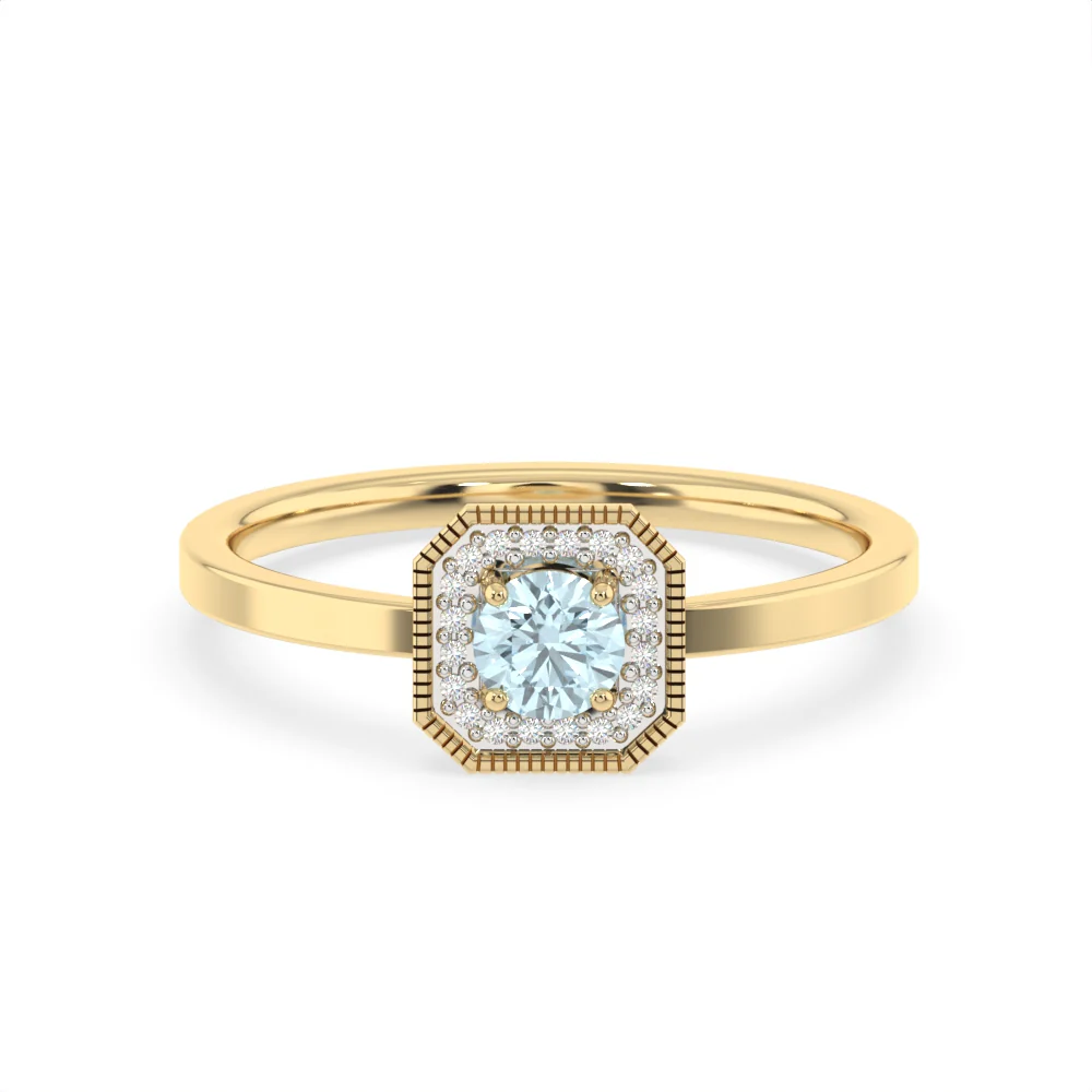 Created Blue Topaz and Diamond Ring in 9ct Yellow Gold