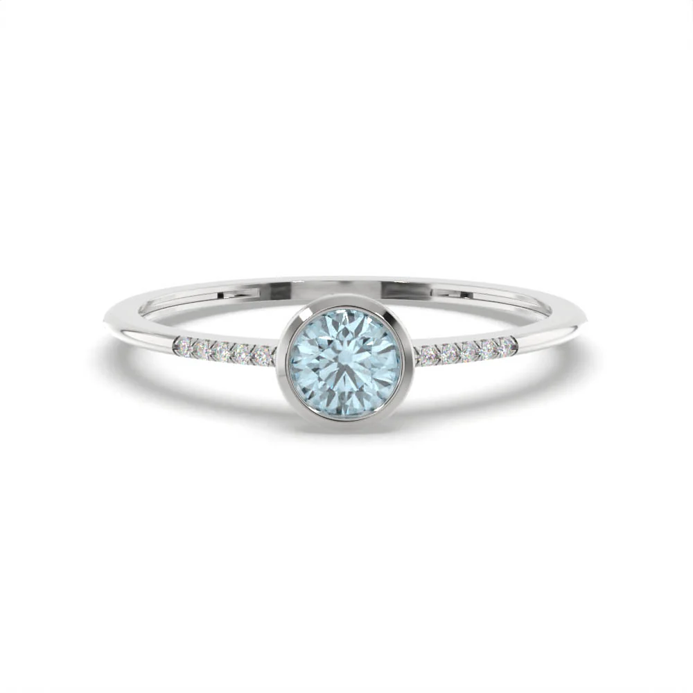Created Blue Topaz and Diamond Ring in Sterling Silver - Image 3