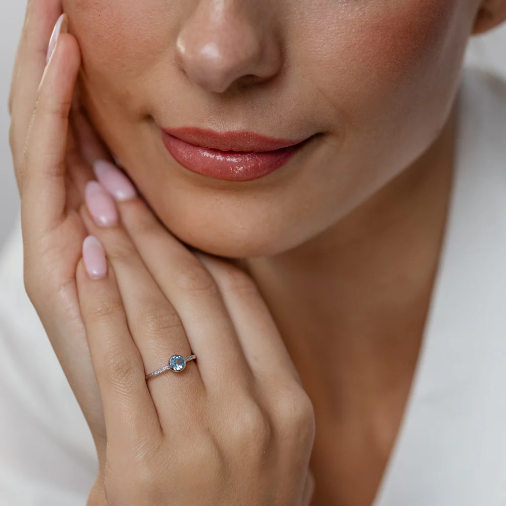 Created Blue Topaz and Diamond Ring in Sterling Silver - Image 4