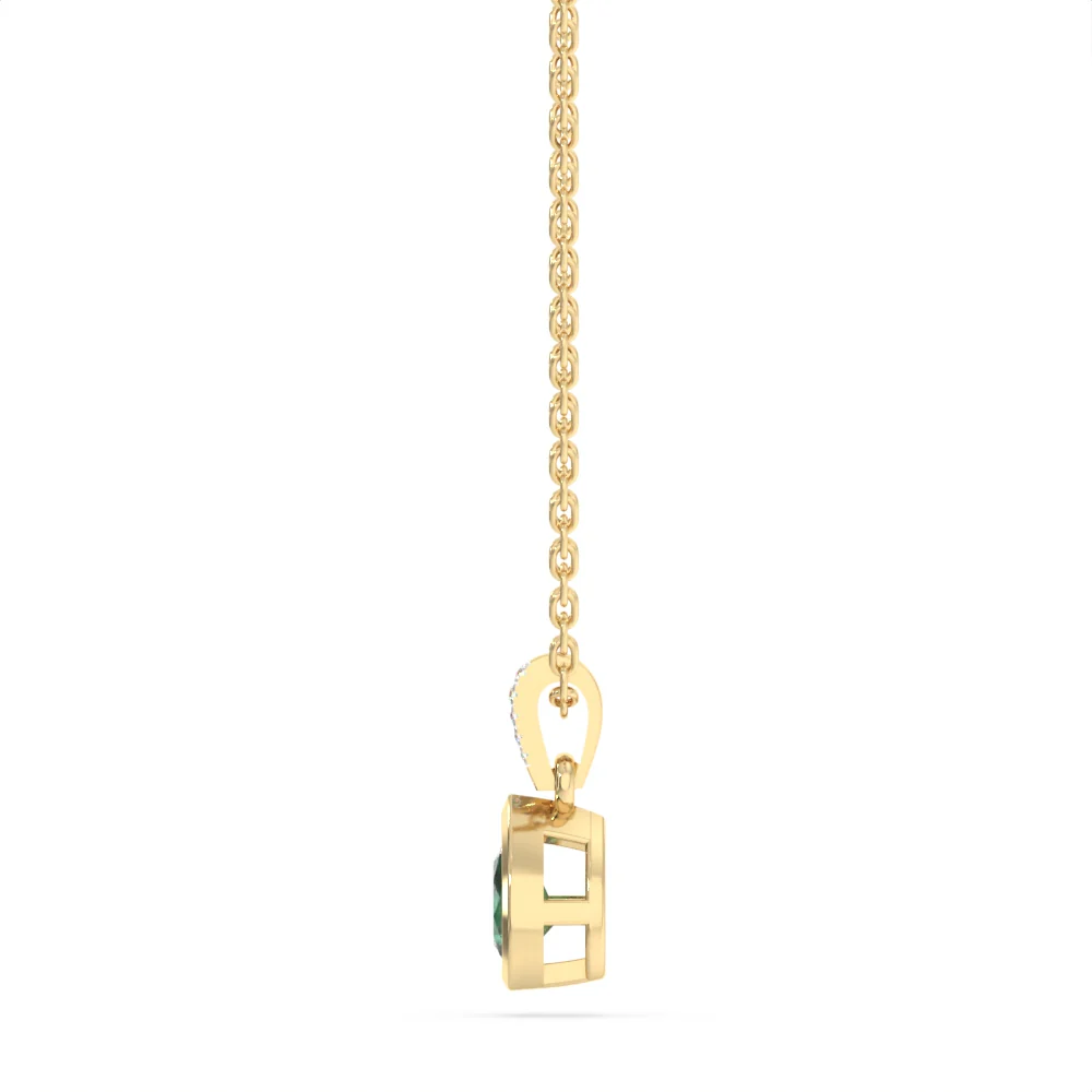 Created Emerald and Diamond Pendant in 9ct Yellow Gold - Image 2