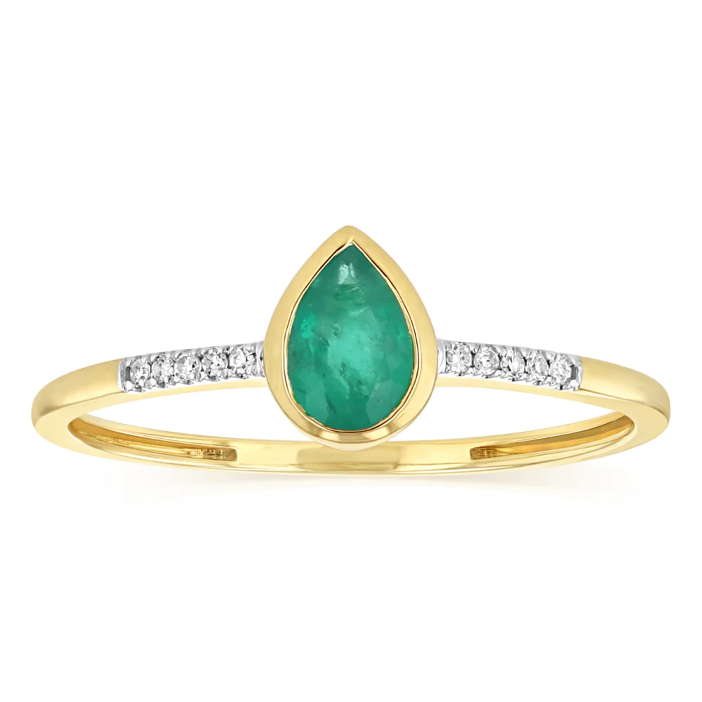 Created Emerald and Diamond Ring in 9ct Yellow Gold
