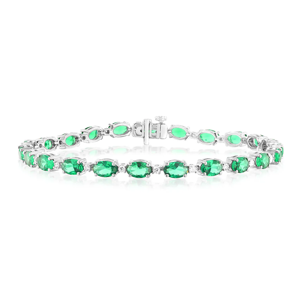 Created Emerald Bracelet with 1/2 Carat Luminesce Lab Grown Diamonds in Sterling Silver