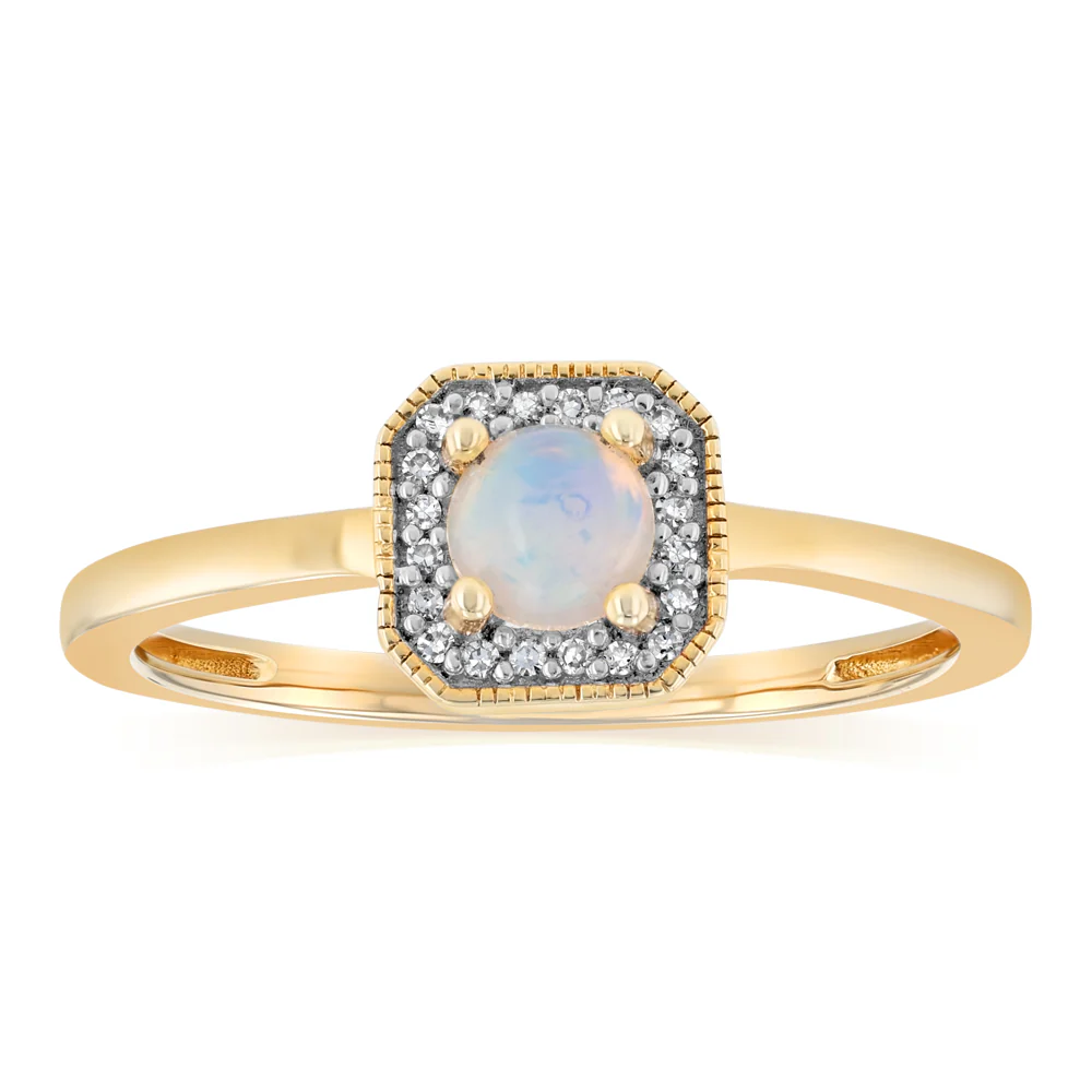 Created Opal and Diamond Ring in 9ct Yellow Gold