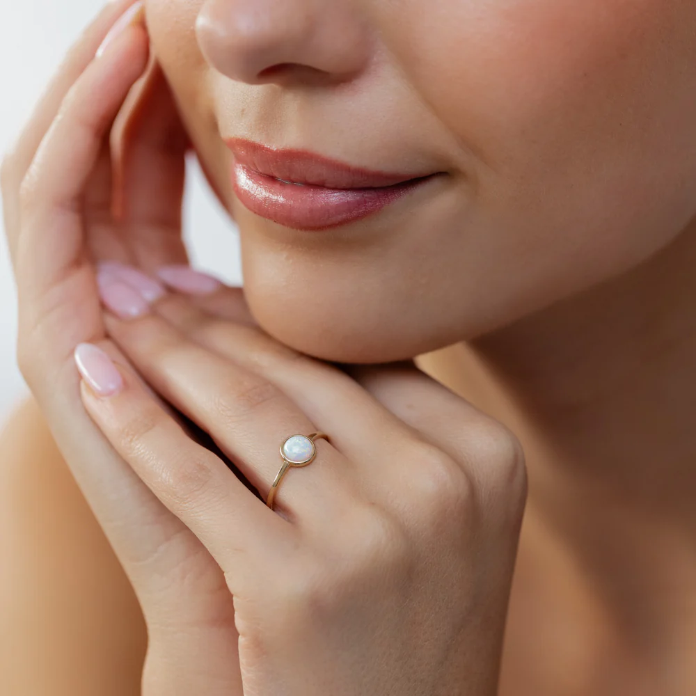 Created Opal Bezel Ring in 9ct Yellow Gold