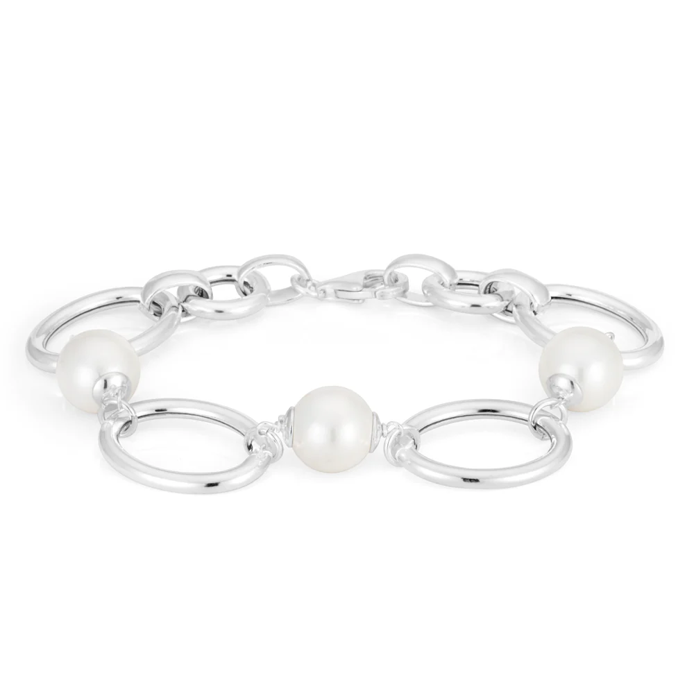 Created Pearl Silver Link 19cm Bracelet - Image 2