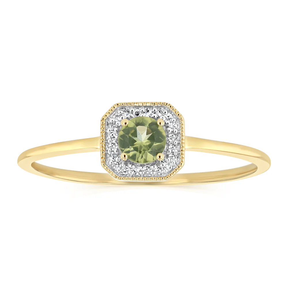 Created Peridot and Diamond Ring in 9ct Yellow Gold