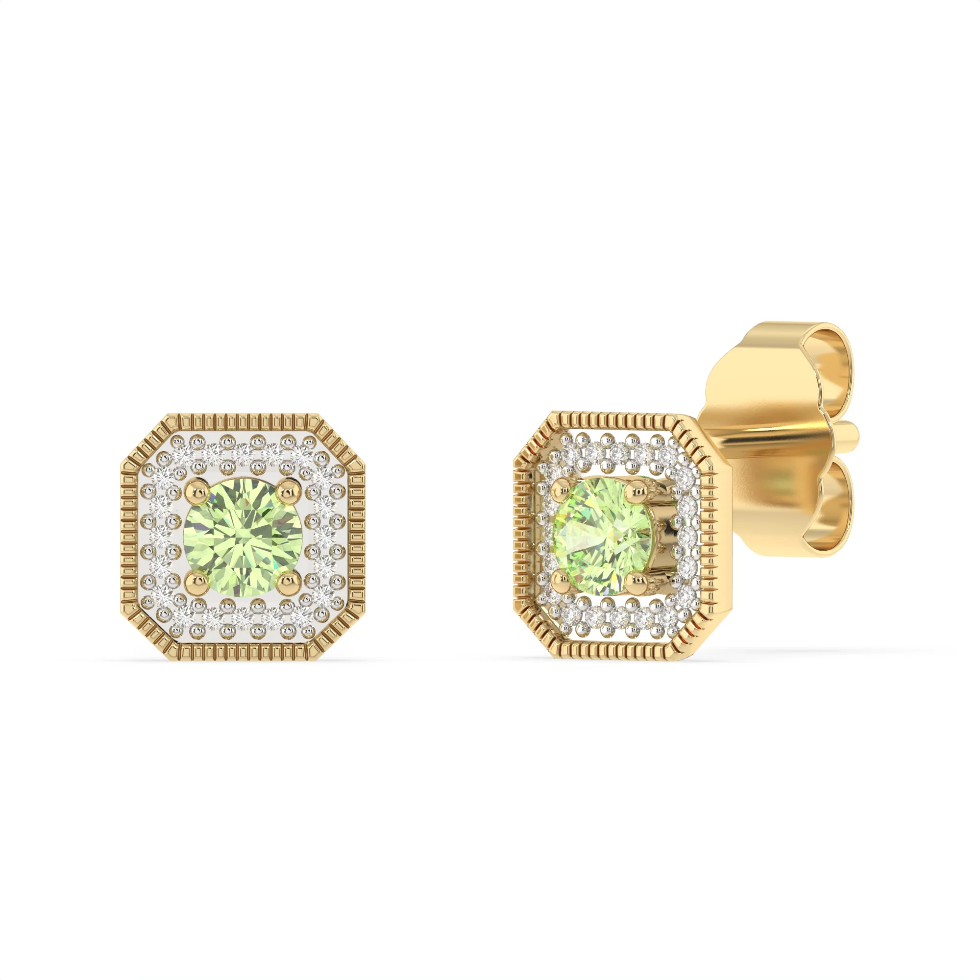 Created Peridot and Diamond Stud Earrings in 9ct Yellow Gold