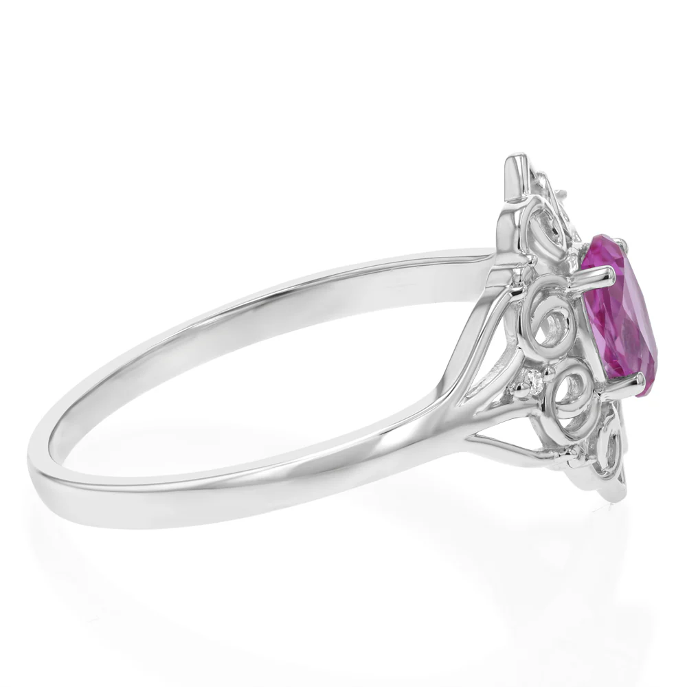 Created Pink Sapphire & Diamond Ring in Sterling Silver - Image 2