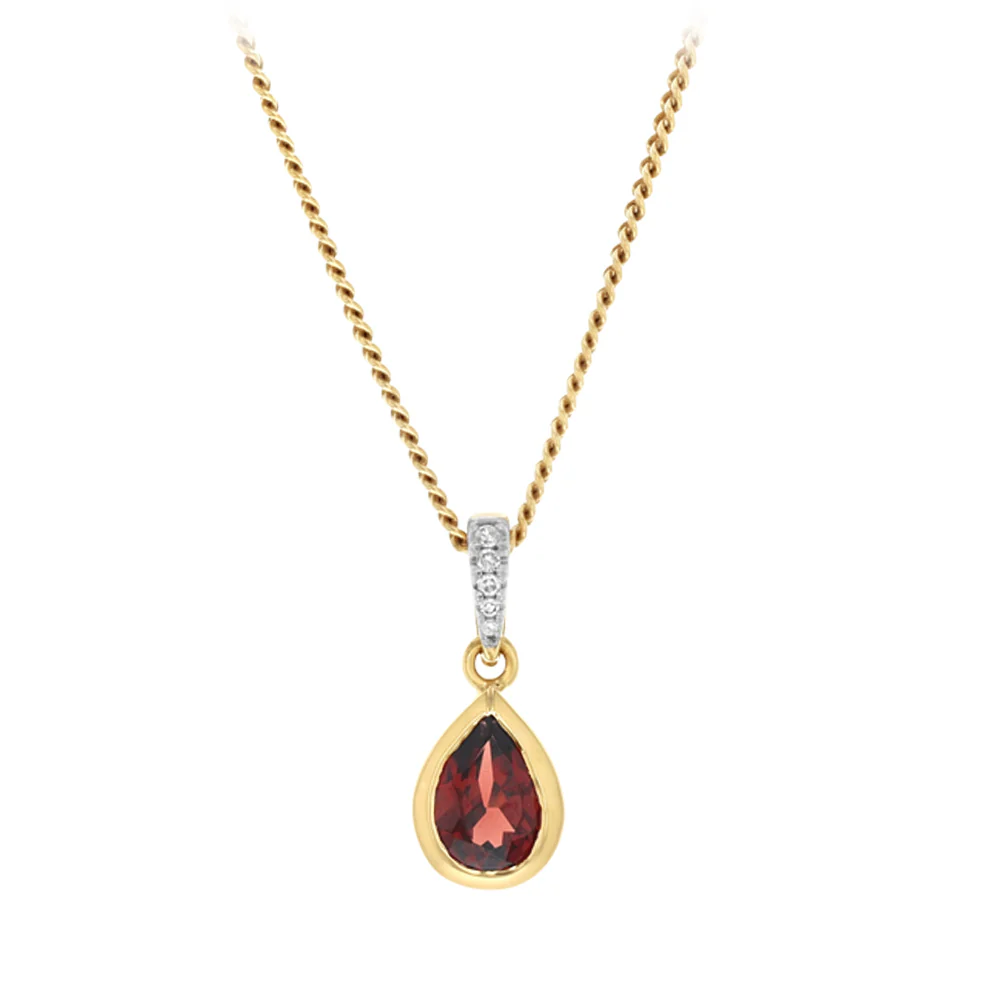 Created Red Garnet and Diamond Pendant in 9ct Yellow Gold