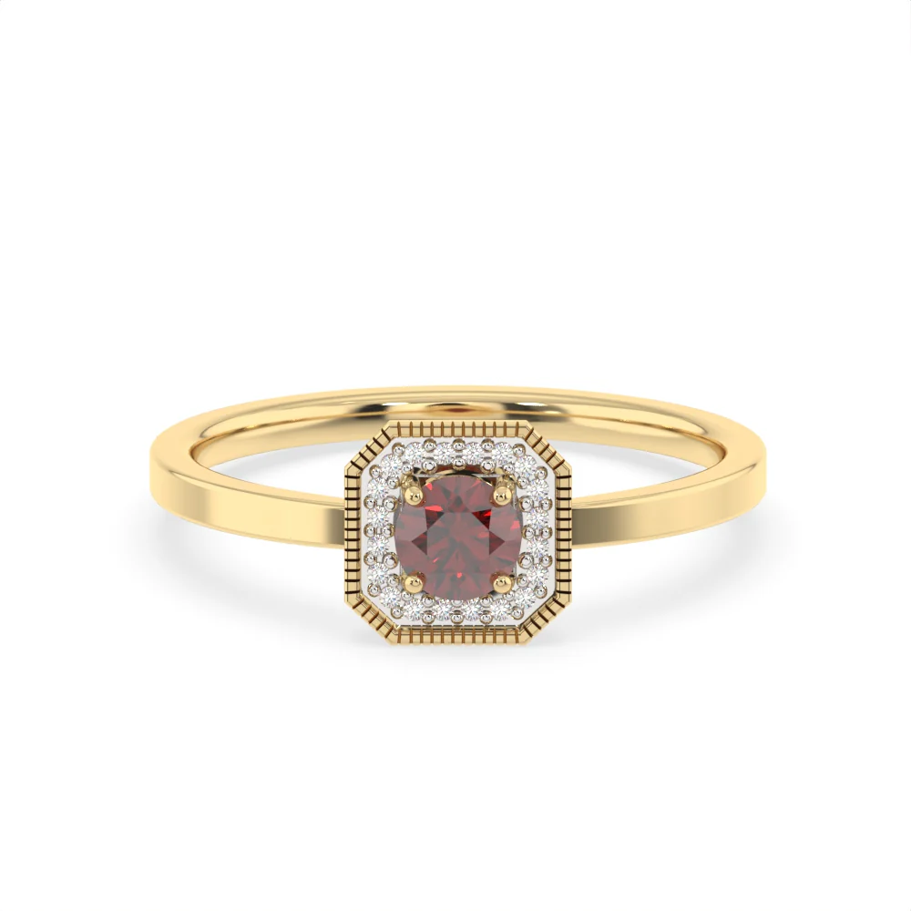 Created Red Garnet and Diamond Ring in 9ct Yellow Gold