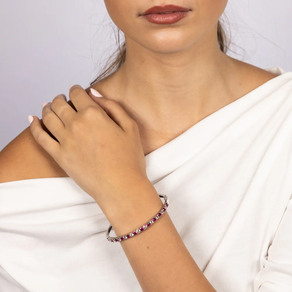 Created Ruby & Created White Sapphire Bangle Sterling Silver - Image 3