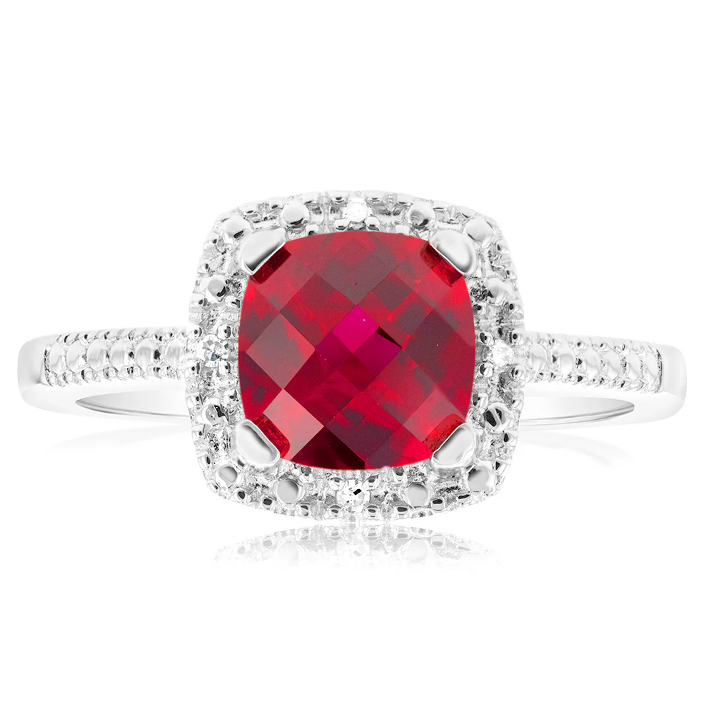 Created Ruby Ring and Diamond Ring in Sterling Silver