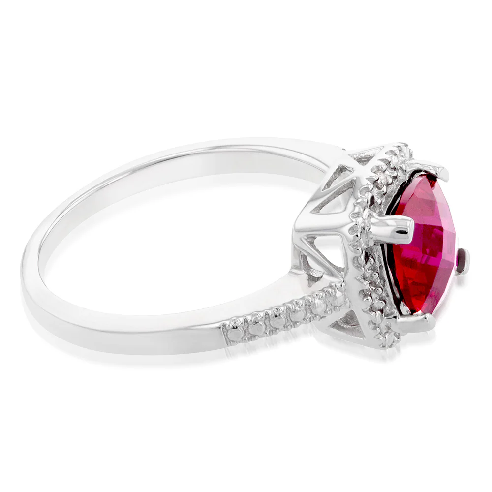 Created Ruby Ring and Diamond Ring in Sterling Silver - Image 2