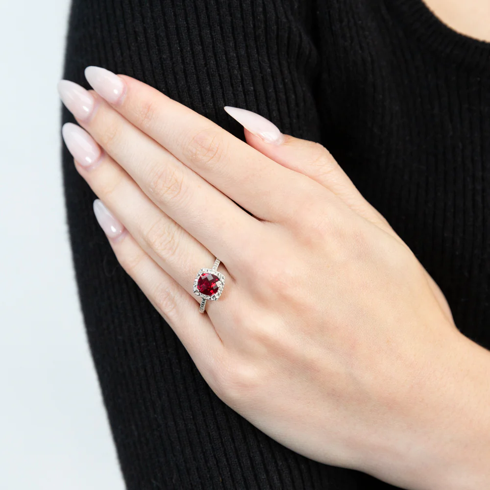 Created Ruby Ring and Diamond Ring in Sterling Silver - Image 3
