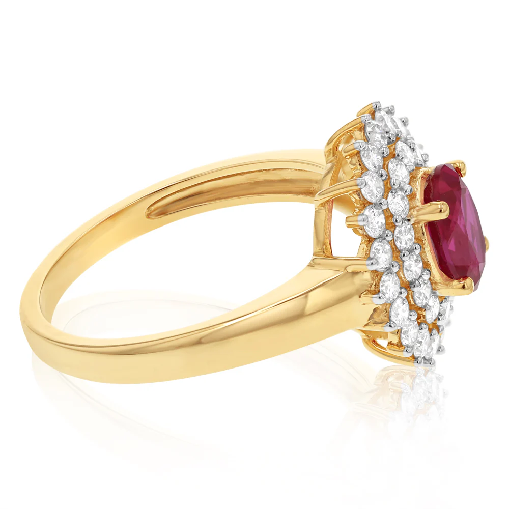 Created Ruby with 0.58 Carat Luminesce Lab Grown Diamond Ring in 9ct Yellow Gold - Image 2