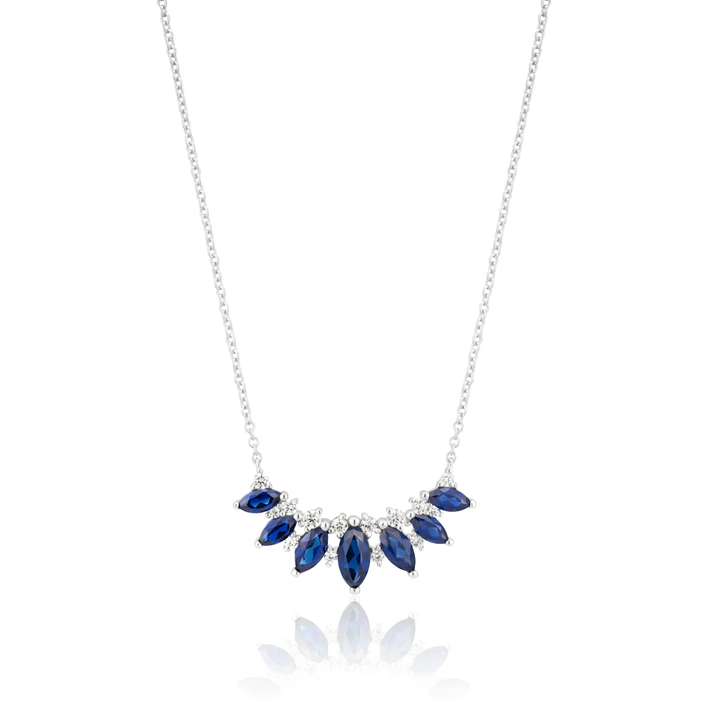Created Sapphire and Zirconia Sterling Silver+Rhodium Fancy Chain