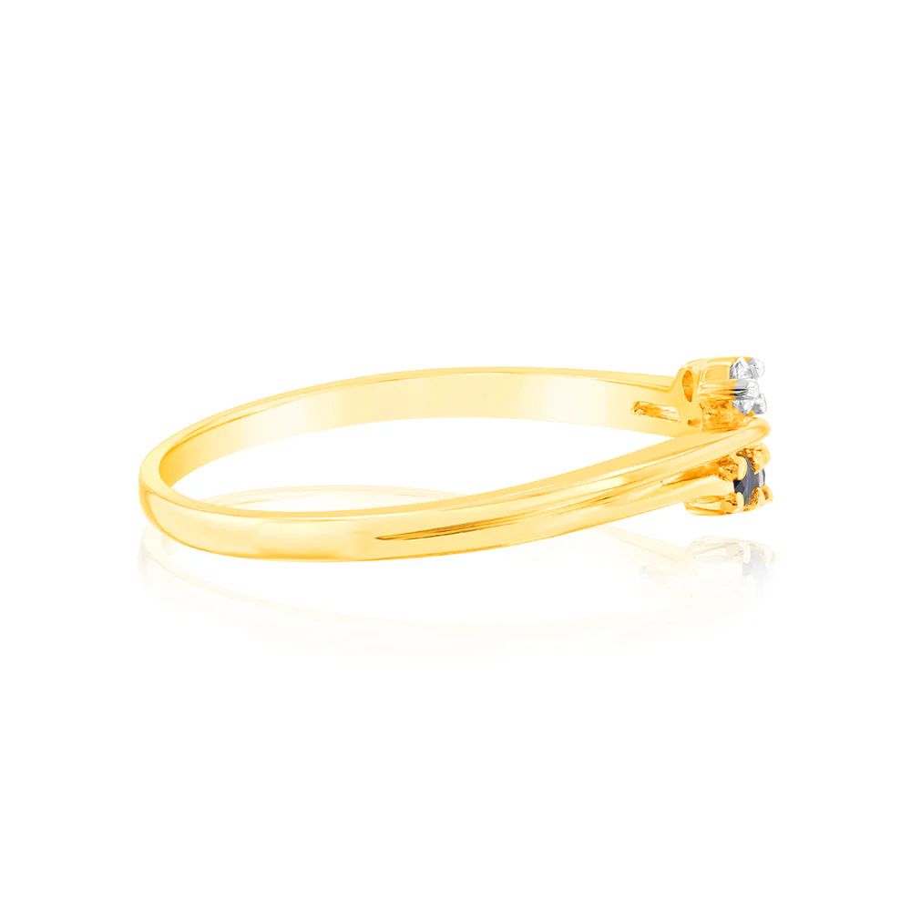 Created Sapphire & White Sapphire Ring in 9ct Yellow Gold - Image 2