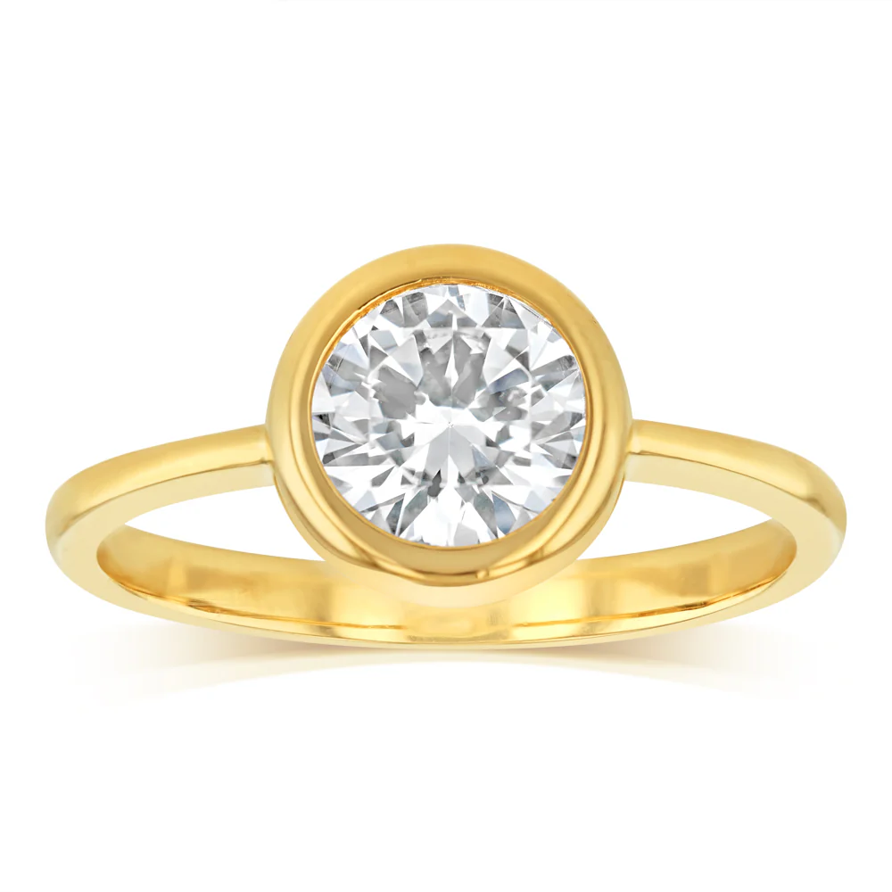 Cubic Zirconia 1 Carat Look Bezel Ring in 9ct Yellow Gold
