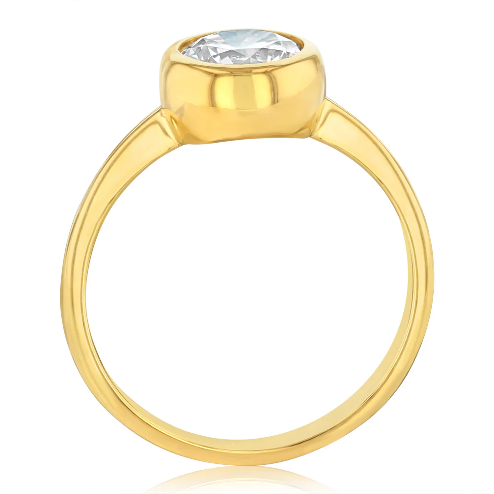 Cubic Zirconia 1 Carat Look Bezel Ring in 9ct Yellow Gold - Image 3