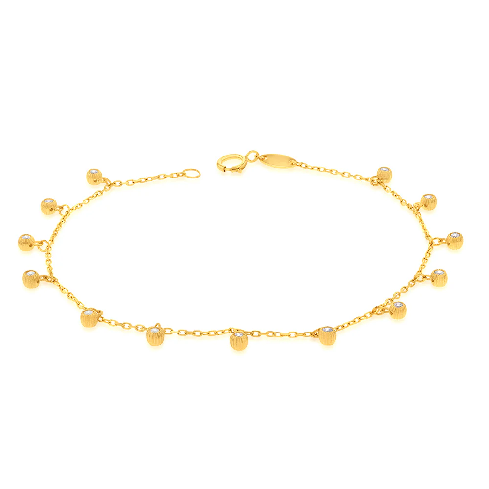 Cubic Zirconia 17.8cm Charm Bracelet in 9ct Yellow Gold