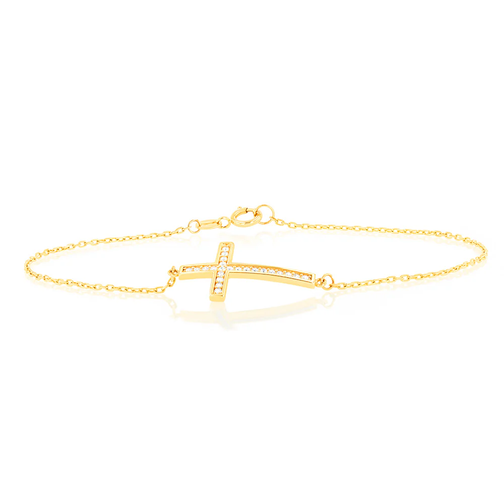 Cubic Zirconia 18.4cm Cross Bracelet in 9ct Yellow Gold