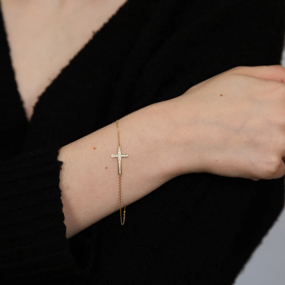 Cubic Zirconia 18.4cm Cross Bracelet in 9ct Yellow Gold - Image 3