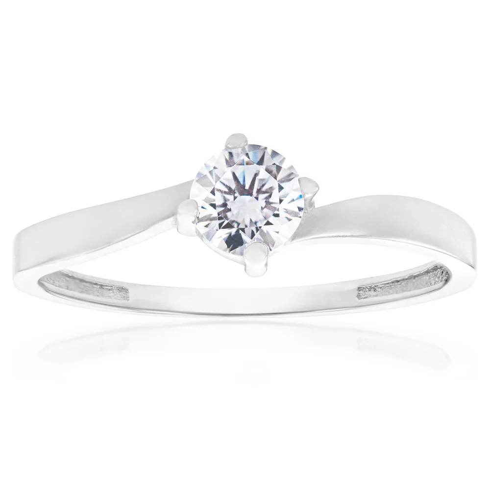 Cubic Zirconia 4 Claw Ring in 9ct White Gold