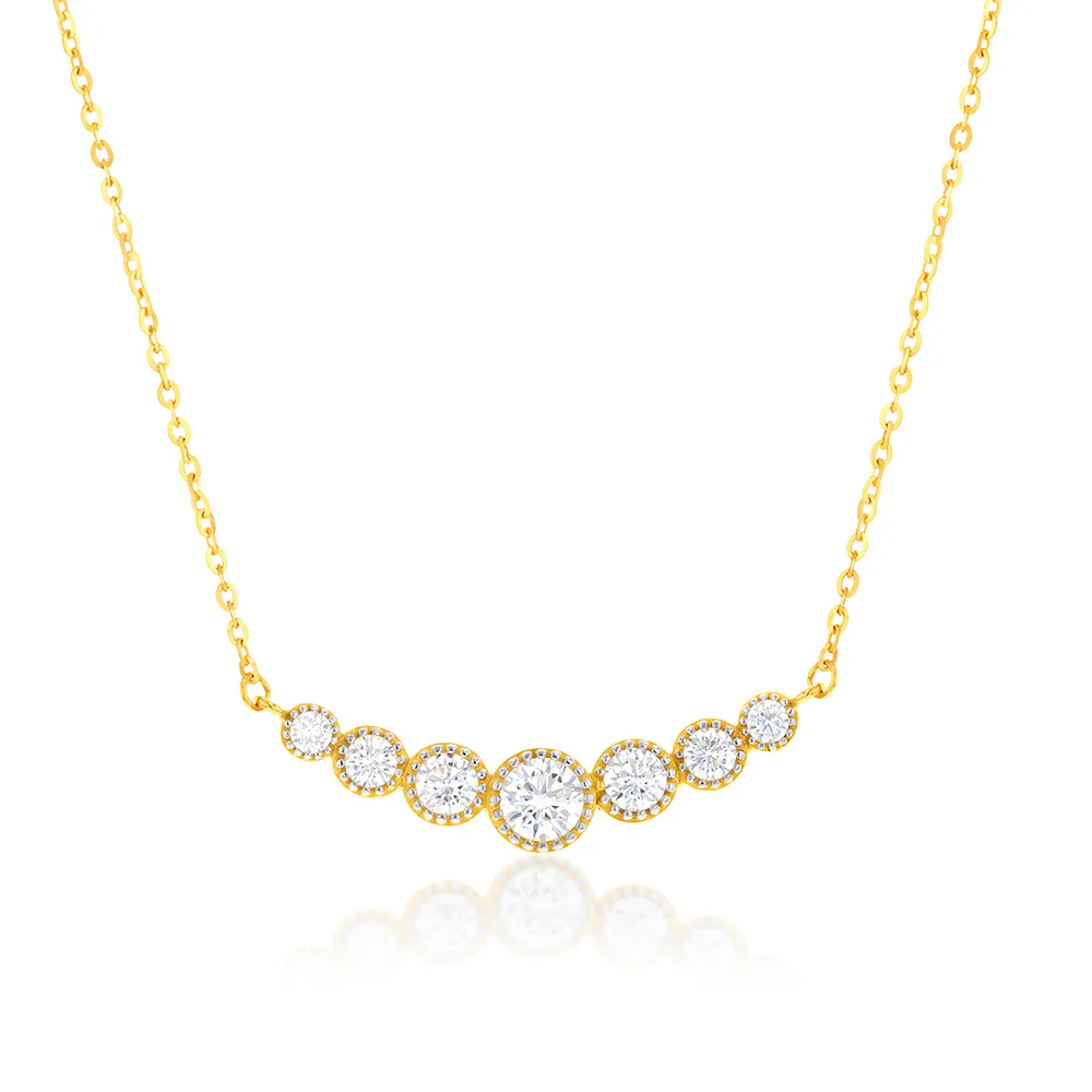 Cubic Zirconia 43cm Graduated Necklace in 9ct Yellow and White Gold
