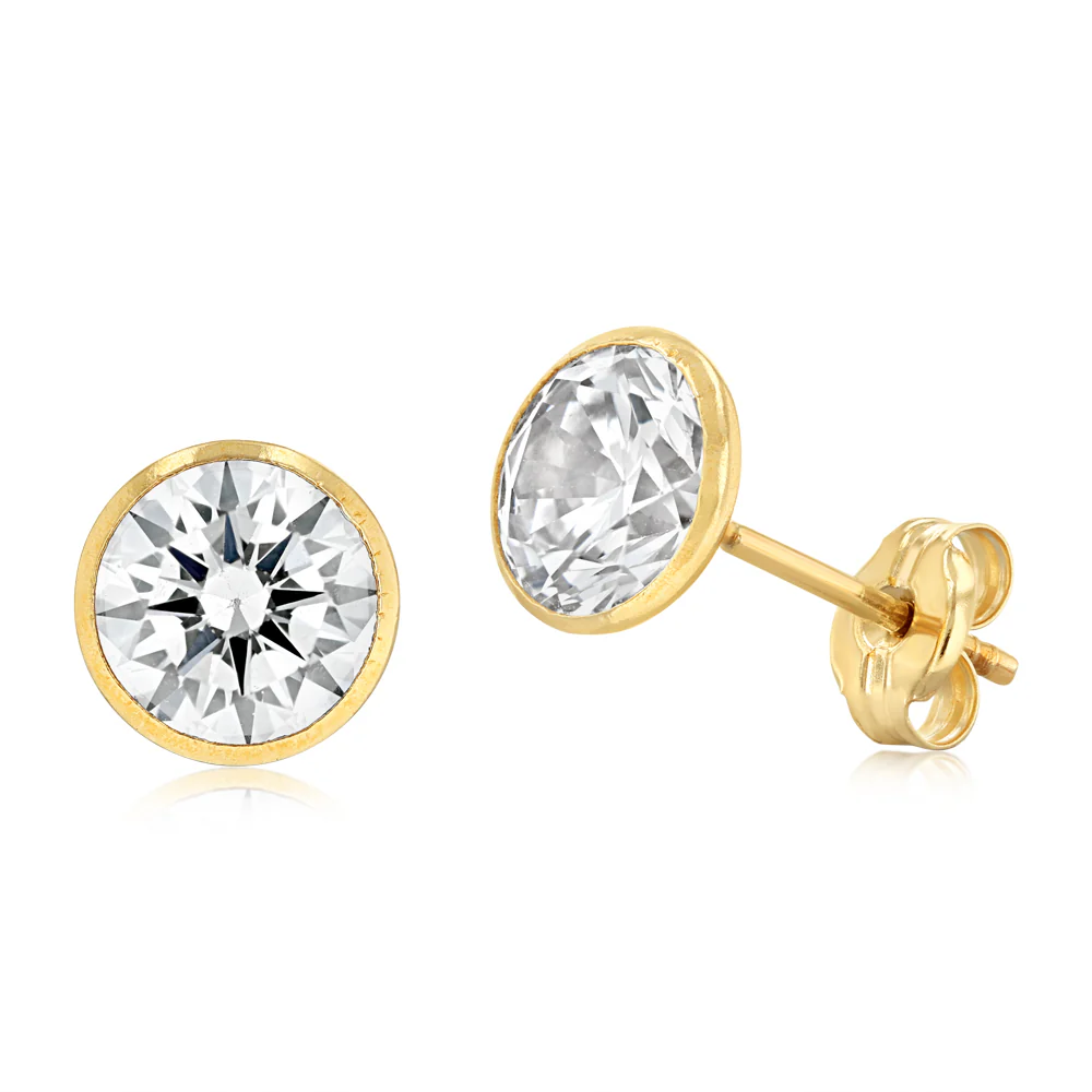 Cubic Zirconia 6mm Stud Earrings in 9ct Yellow Gold