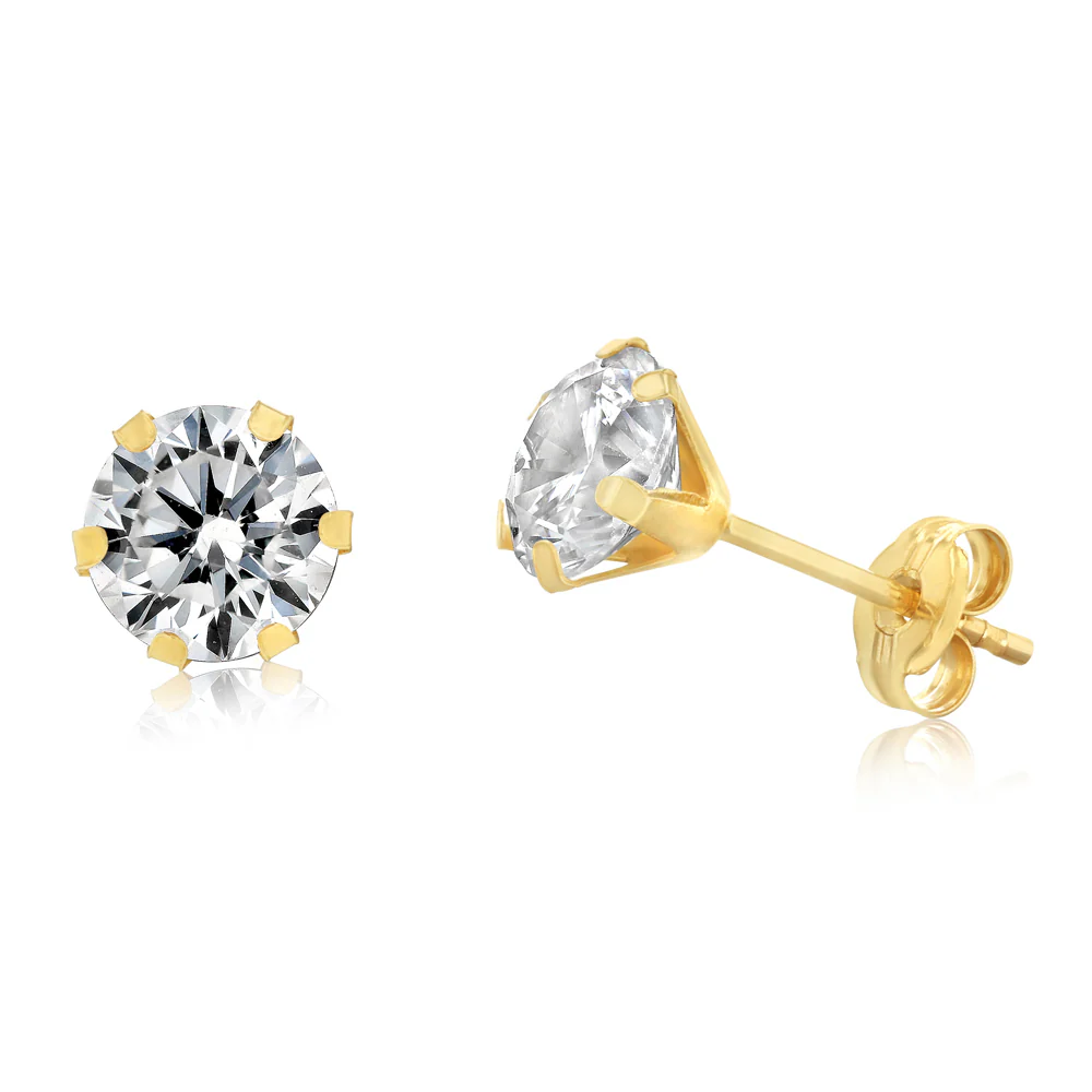 Cubic Zirconia 6mm Stud Earrings in 9ct Yellow Gold