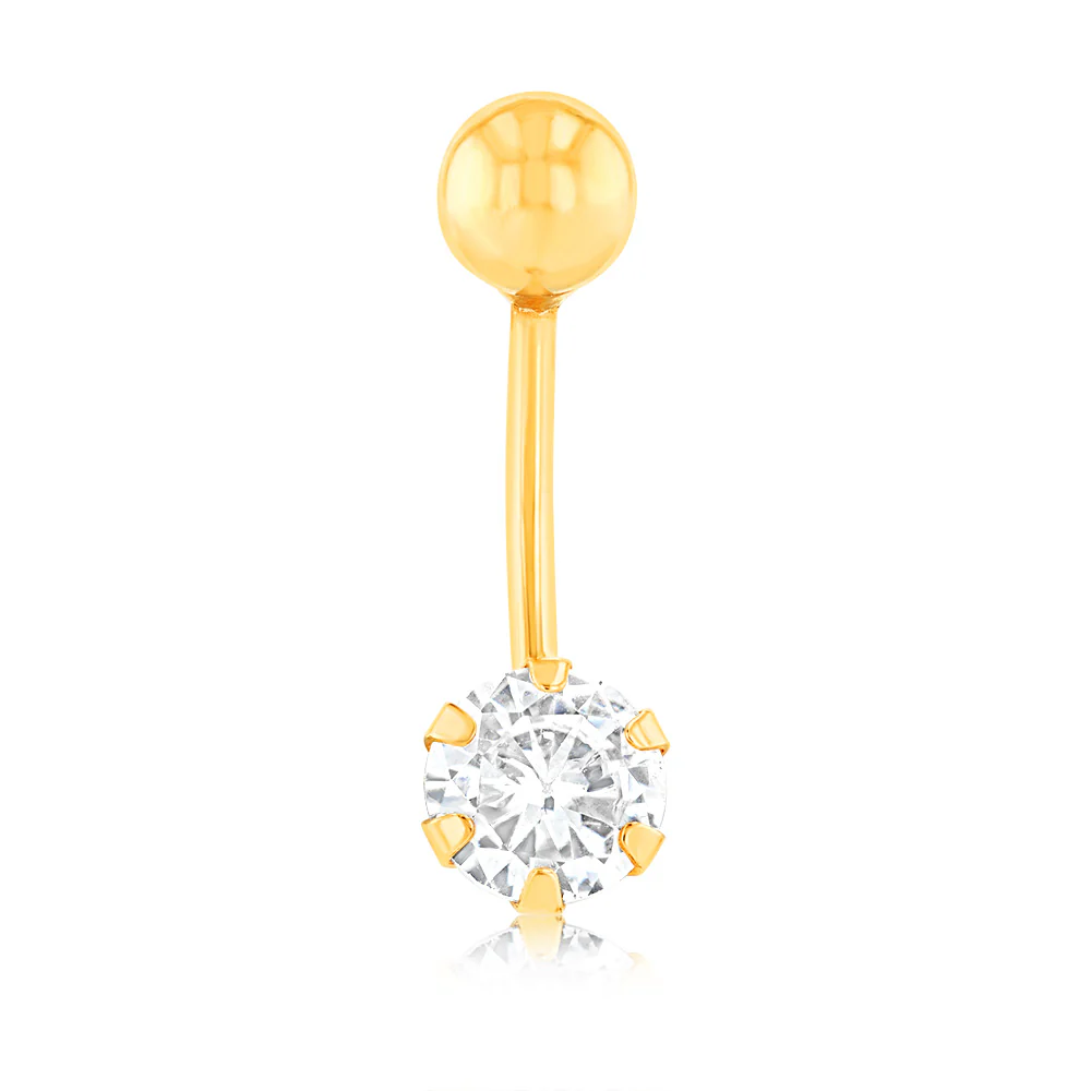 Cubic Zirconia Belly Bar in 9ct Yellow Gold