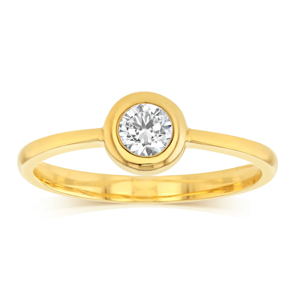 Cubic Zirconia Bezel Ring in 9ct Yellow Gold