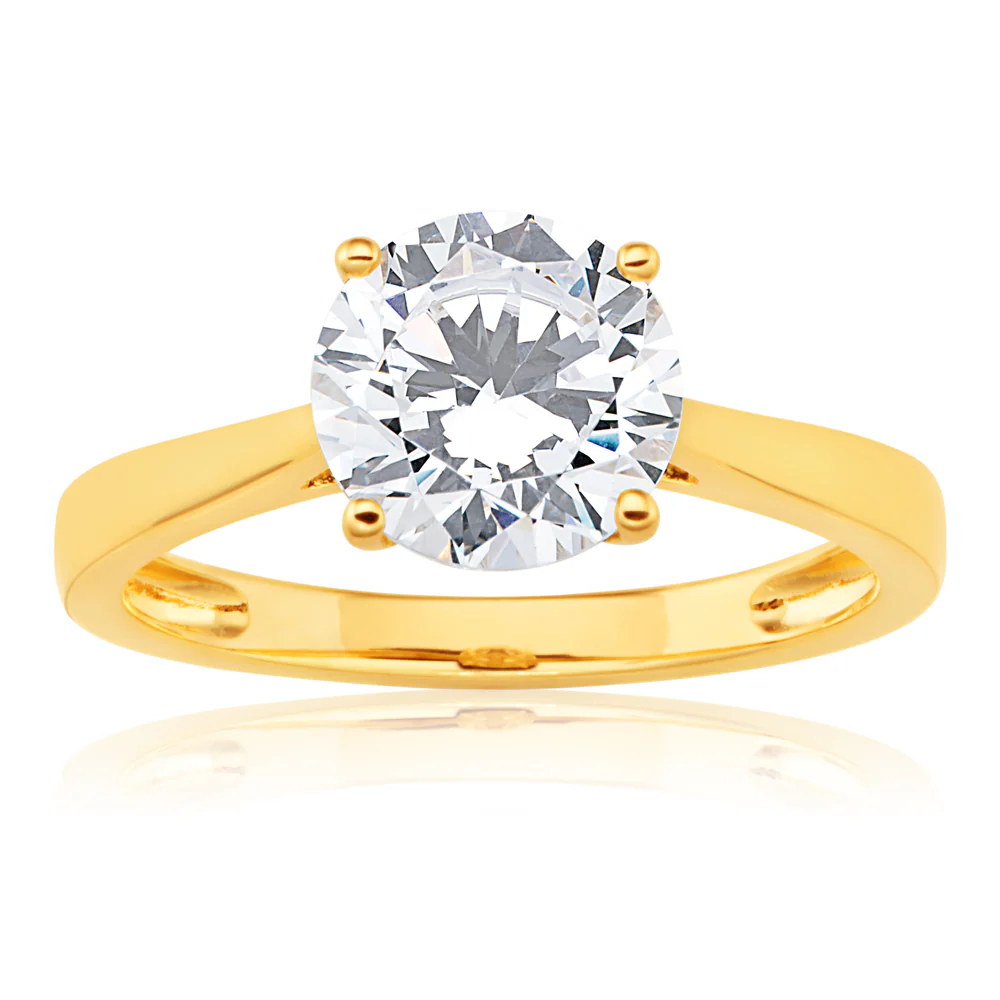 Cubic Zirconia Brilliant Cut Solitaire Ring in 9ct Yellow Gold