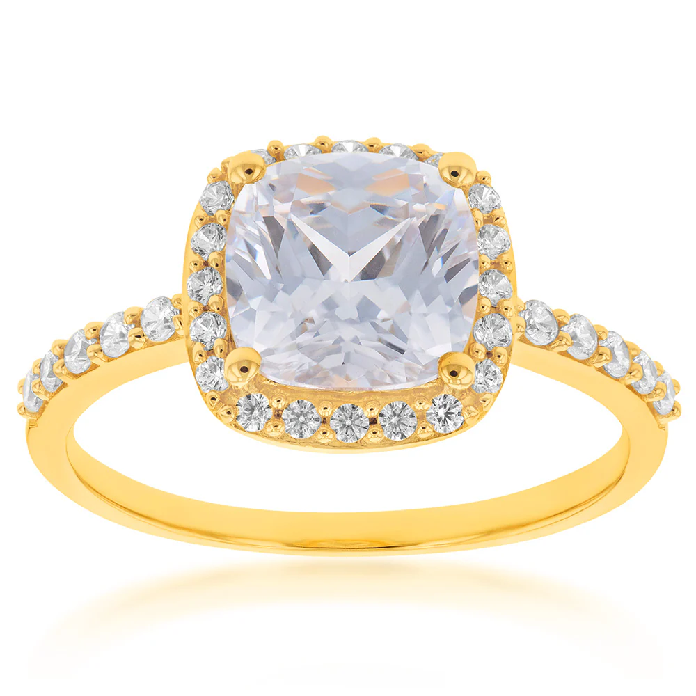 Cubic Zirconia Cushion Cut Ring in 9ct Yellow Gold