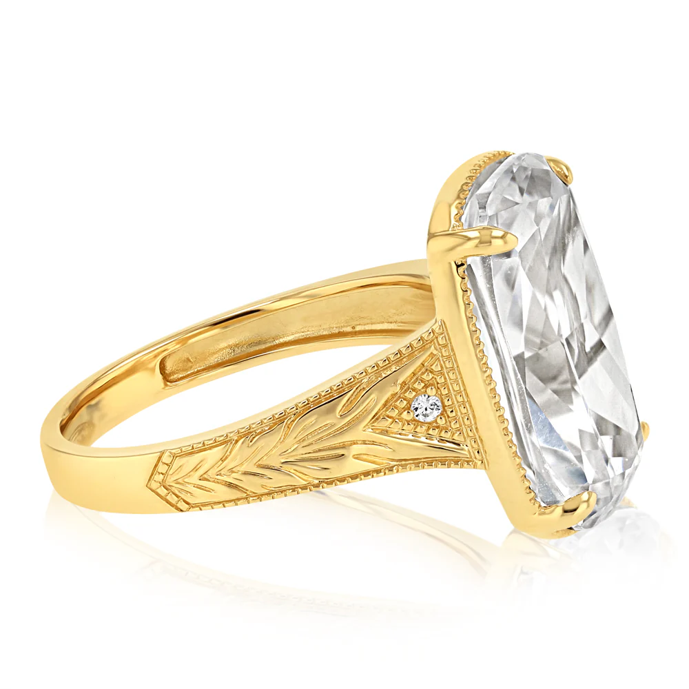 Cubic Zirconia Elongated Cushion Cut Ring in 9ct Yellow Gold - Image 5