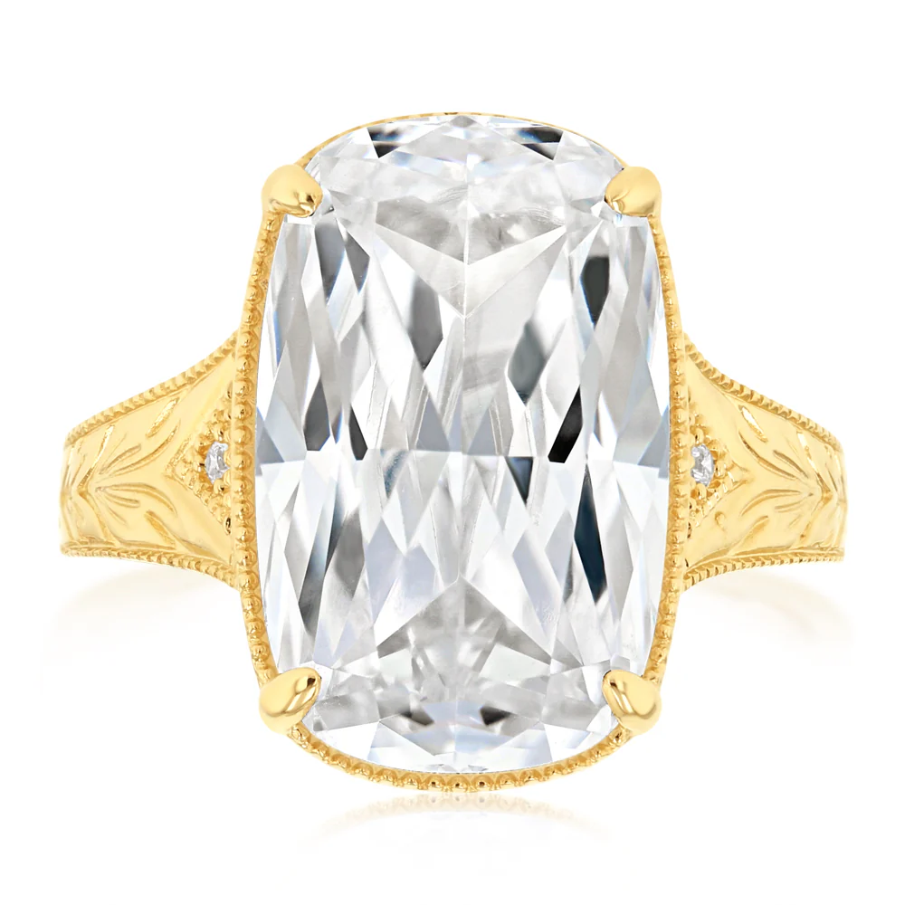 Cubic Zirconia Elongated Cushion Cut Ring in 9ct Yellow Gold - Image 6