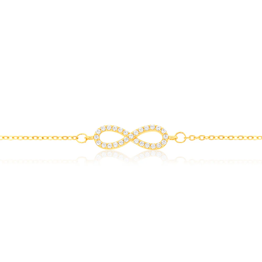 Cubic Zirconia Everlasting Love 16-19cm Infinity Bracelet in 9ct Yellow Gold - Image 2